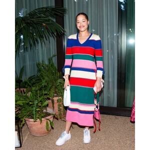 Rosie Assoulin Bow-Detailed Striped Wool Midi Fitted Dress XS Multicolor Runway